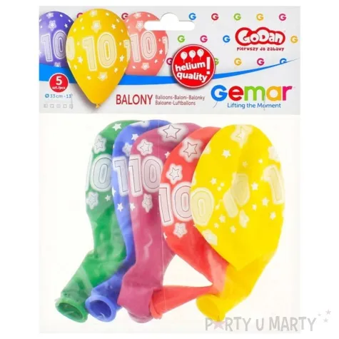 balony 10 urodziny 13 gemar 5 szt