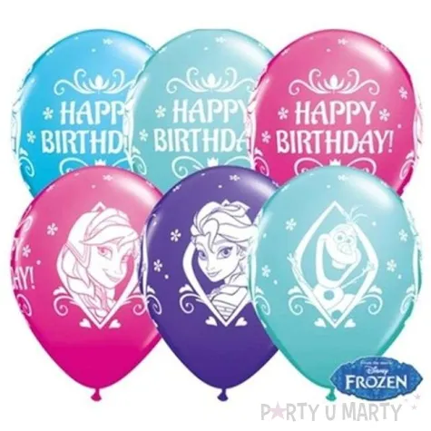 balony 11 frozen happy birthday qualatex fioletowy zurawinowy i turkusowy 25 szt