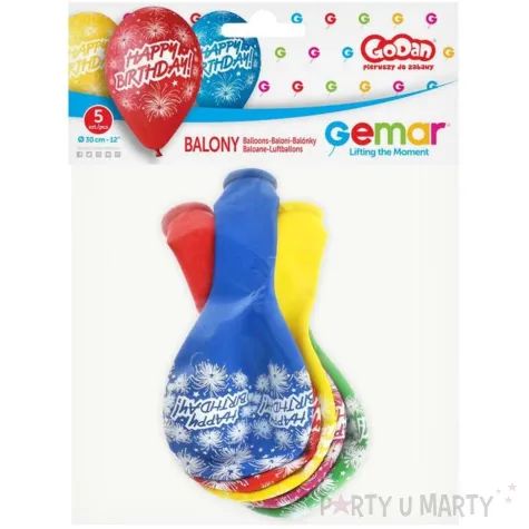 balony 12 happy birthday fajerwerki gemar mix 5 szt