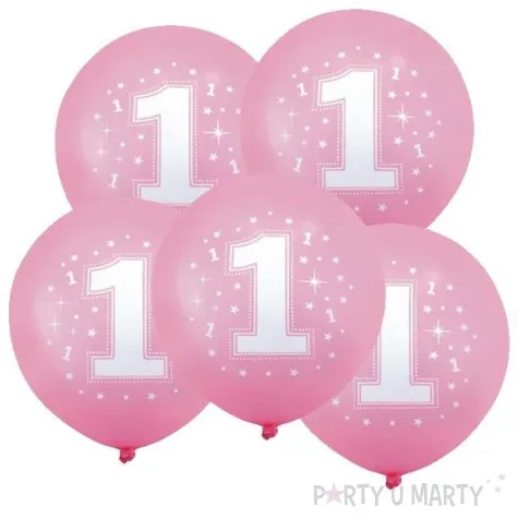 balony 12 liczba 1 konfetti rozowe 5 szt