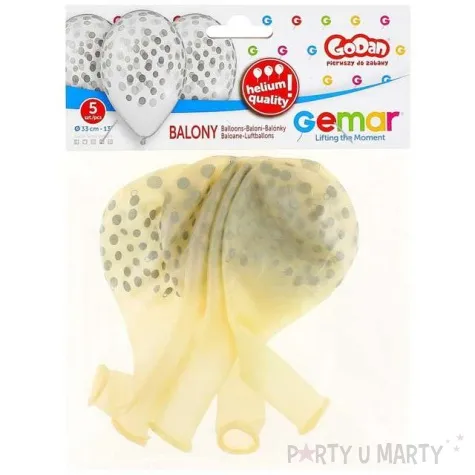 balony 13 konfetti srebrne transparentne 5 szt