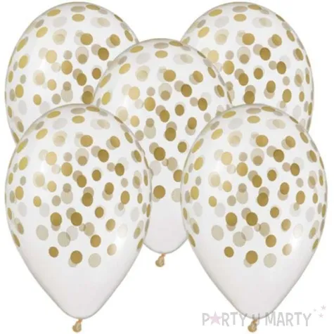 balony 13 konfetti zlote transparentne 5 szt