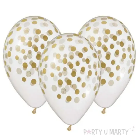 balony 13 konfetti zlote transparentne 5 szt