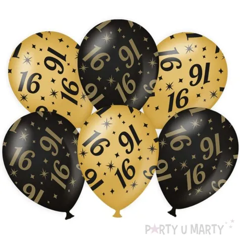 balony 16 urodziny classy party czarno zlote metalic 12 pd party 6 szt