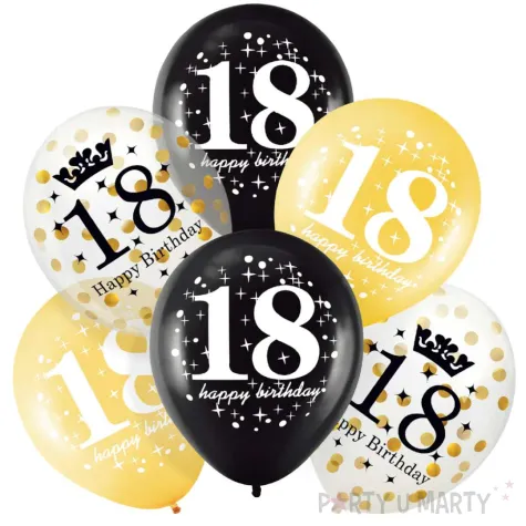 balony 18 urodziny czarno zlote partypal 12 6 szt