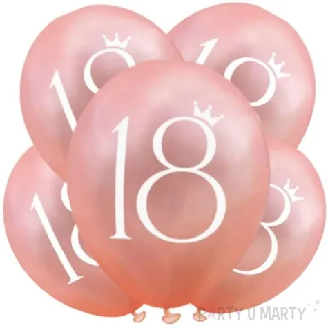 balony 18 urodziny rozowe zloto dekoracjepolska 12 5 szt