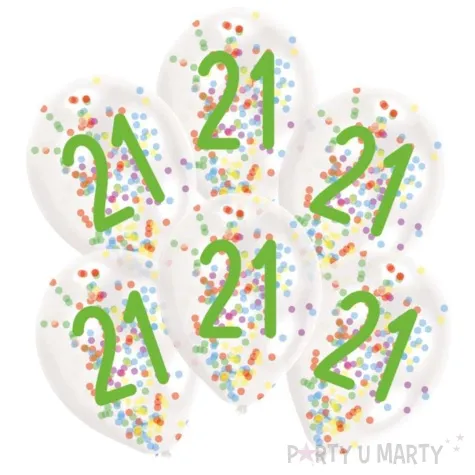 balony 21 urodziny z konfetti transparentne amscan 11 6 szt