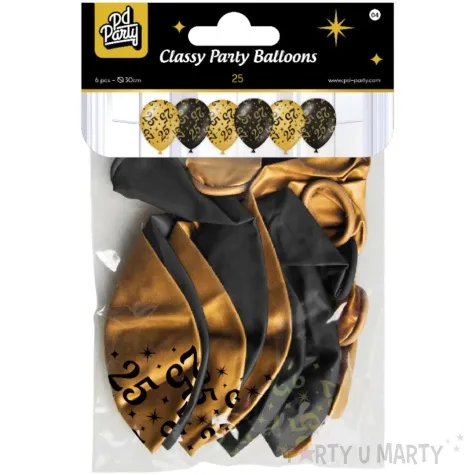 balony 25 urodziny classy party czarno zlote metalic 12 pd party 6 szt