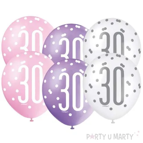 balony 30 urodziny glitz grochy pastel mix unique 12 6 szt