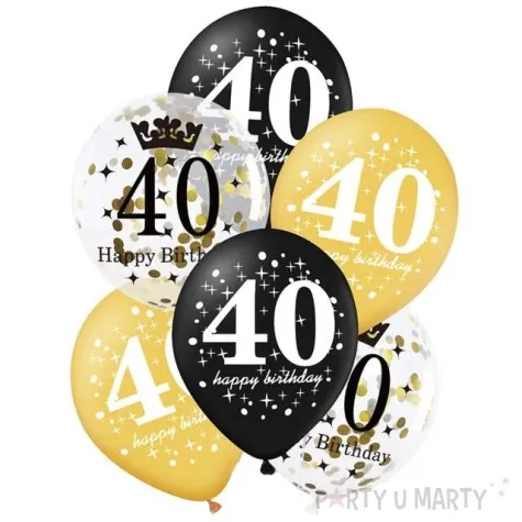 balony 40 urodziny czarno zlote partypal 12 6 szt