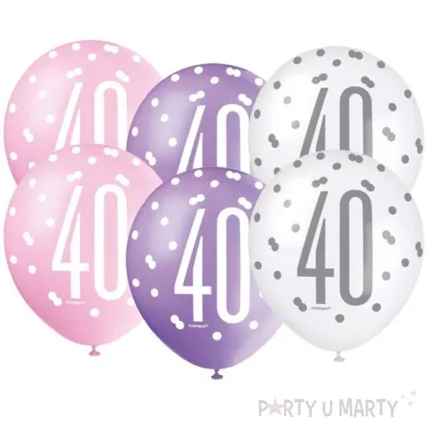 balony 40 urodziny glitz grochy pastel mix unique 12 6 szt