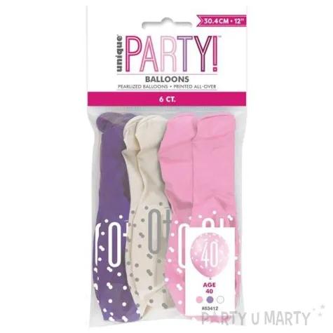 balony 40 urodziny glitz grochy pastel mix unique 12 6 szt