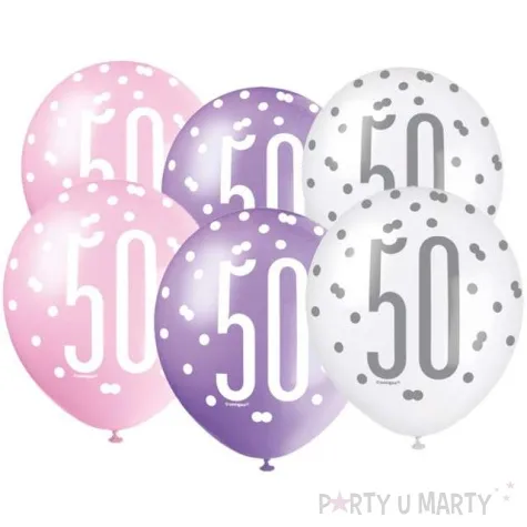 balony 50 urodziny glitz grochy pastel mix unique 12 6 szt