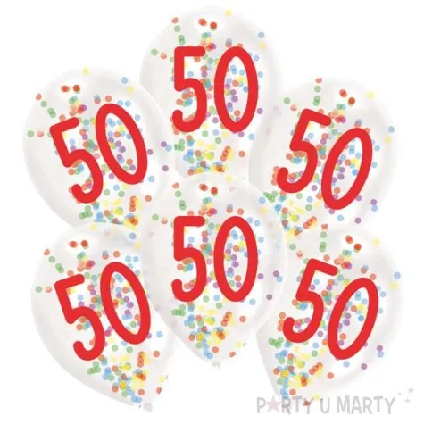 balony 50 urodziny z konfetti transparentne amscan 11 6 szt