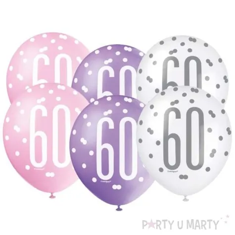 balony 60 urodziny glitz grochy pastel mix unique 12 6 szt