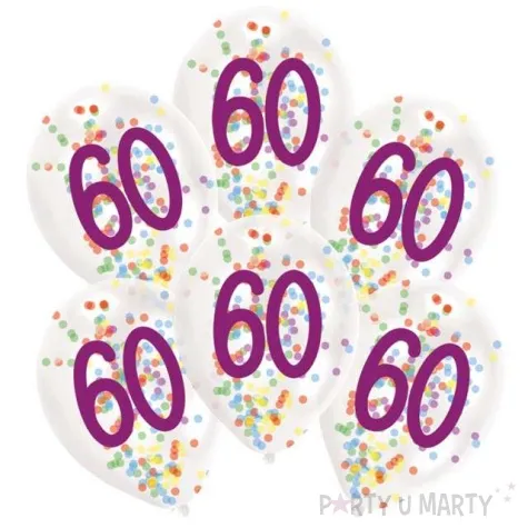balony 60 urodziny z konfetti transparentne amscan 11 6 szt