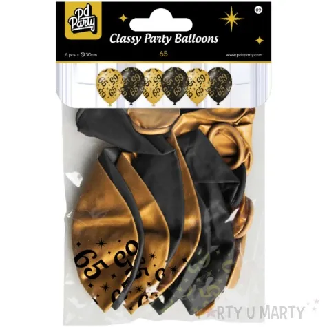 balony 65 urodziny classy party czarno zlote metalic 12 pd party 6 szt