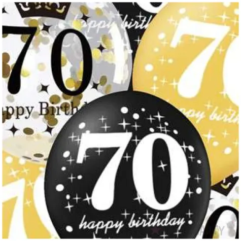 balony 70 urodziny czarno zlote partypal 12 6 szt