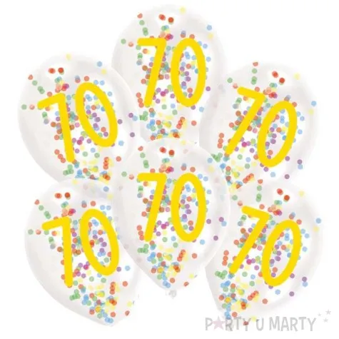 balony 70 urodziny z konfetti transparentne amscan 11 6 szt