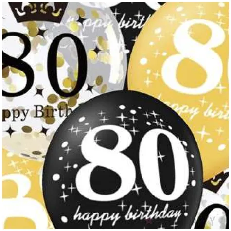 balony 80 urodziny czarno zlote partypal 12 6 szt
