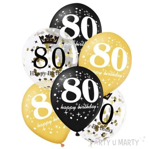 balony 80 urodziny czarno zlote partypal 12 6 szt