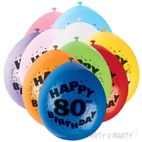 balony 9 happy 80th birthday unique pastel mix 10 szt