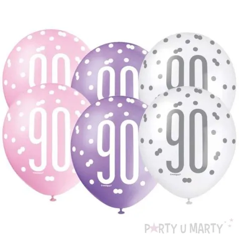 balony 90 urodziny glitz grochy pastel mix unique 12 6 szt