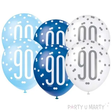 balony 90 urodziny glitz grochy pastel mix unique 12 6 szt