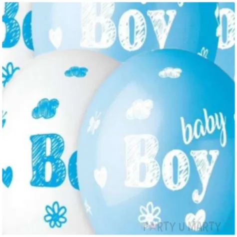 balony baby boy chmurki i serca niebiesko bialy gemar 13 5 szt