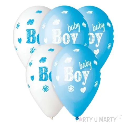 balony baby boy chmurki i serca niebiesko bialy gemar 13 5 szt