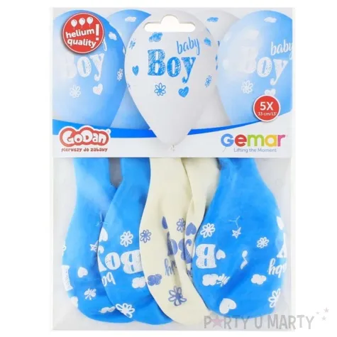 balony baby boy chmurki i serca niebiesko bialy gemar 13 5 szt