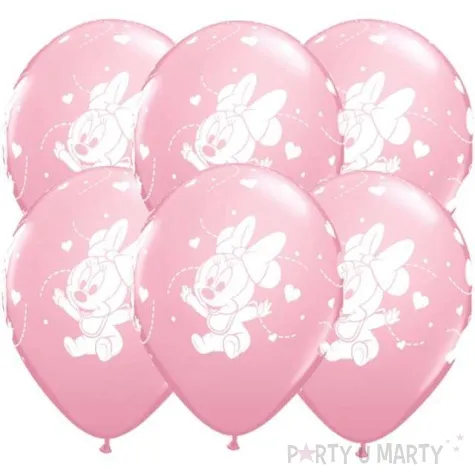 balony baby minnie serduszka rozowy metalik qualatex 12 6 szt