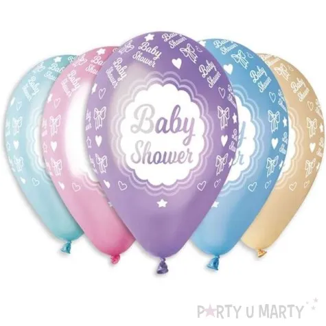 balony baby shower kokardy i serca metalik mix gemar 12 5 szt