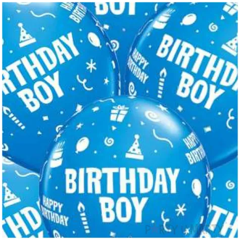 balony birthday boy niebieskie qualatex 12 6 szt