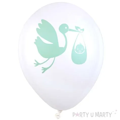 balony bocian z dzieckiem mietowo bialy santex 9 8 szt