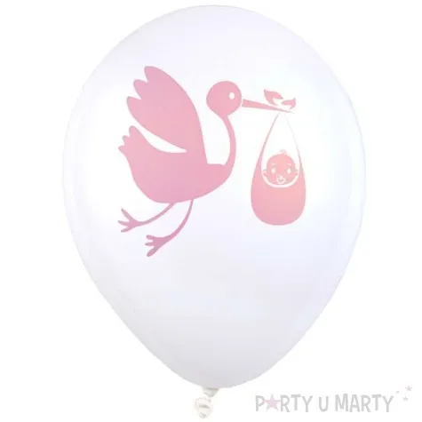 balony bocian z dzieckiem rozowy jasny santex 9 8 szt