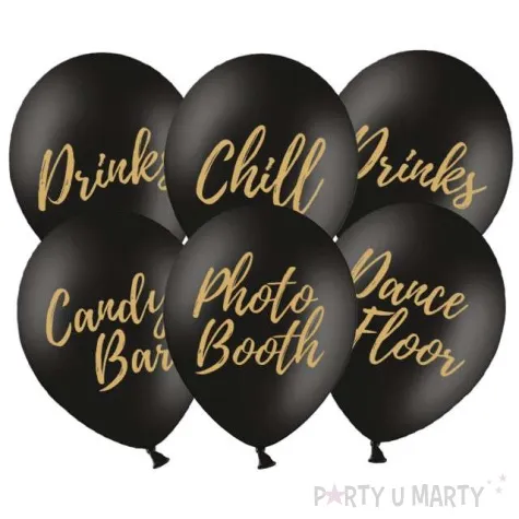 balony candy bar chill dance floor drinks photo booth czarne partydeco 6 szt