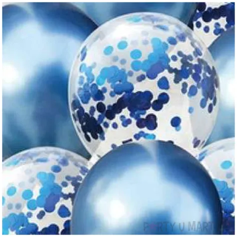 balony chrom mix z konfetti niebieskie partypal zestaw