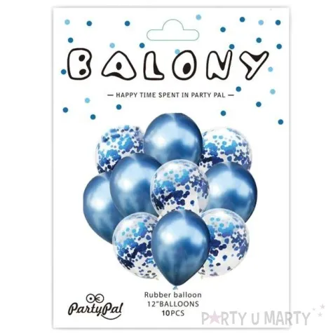 balony chrom mix z konfetti niebieskie partypal zestaw