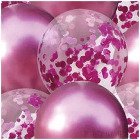 balony chrom mix z konfetti rozowe partypal zestaw