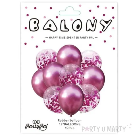 balony chrom mix z konfetti rozowe partypal zestaw