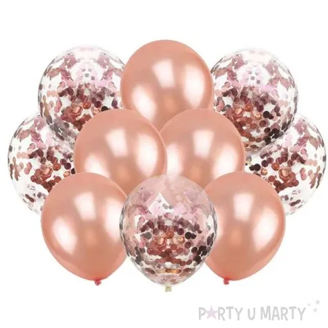 balony chrom mix z konfetti rozowe zloto partypal zestaw