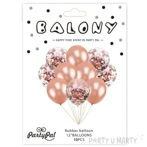 balony chrom mix z konfetti rozowe zloto partypal zestaw