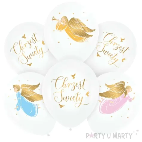 balony chrzest swiety anioly golebie bialy partypal 12 6 szt