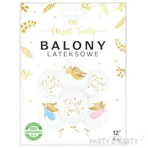 balony chrzest swiety anioly golebie bialy partypal 12 6 szt