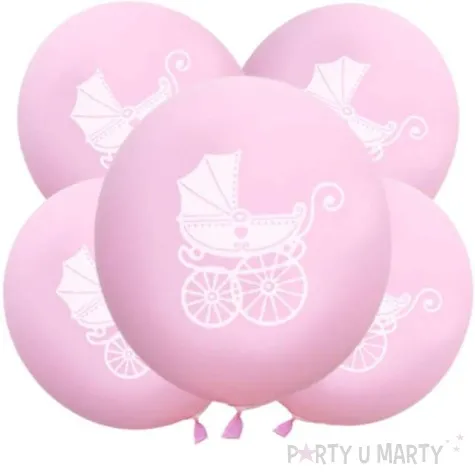 balony chrzest swiety wozek rozowe dekoracjepolska 12 5 szt