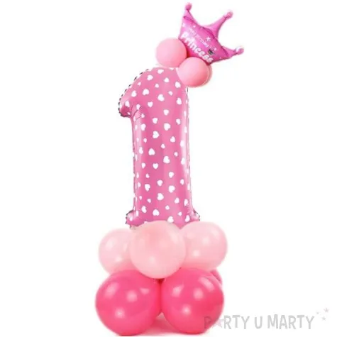 balony cyfra 1 rozowy partypal zestaw
