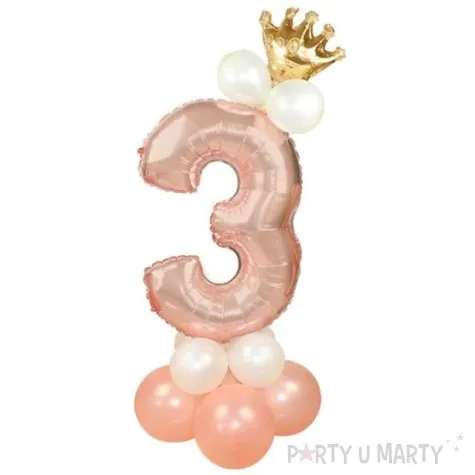 balony cyfra 3 rozowe zloto partypal zestaw