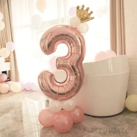 balony cyfra 3 rozowe zloto partypal zestaw