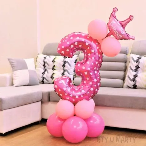 balony cyfra 3 rozowy partypal zestaw
